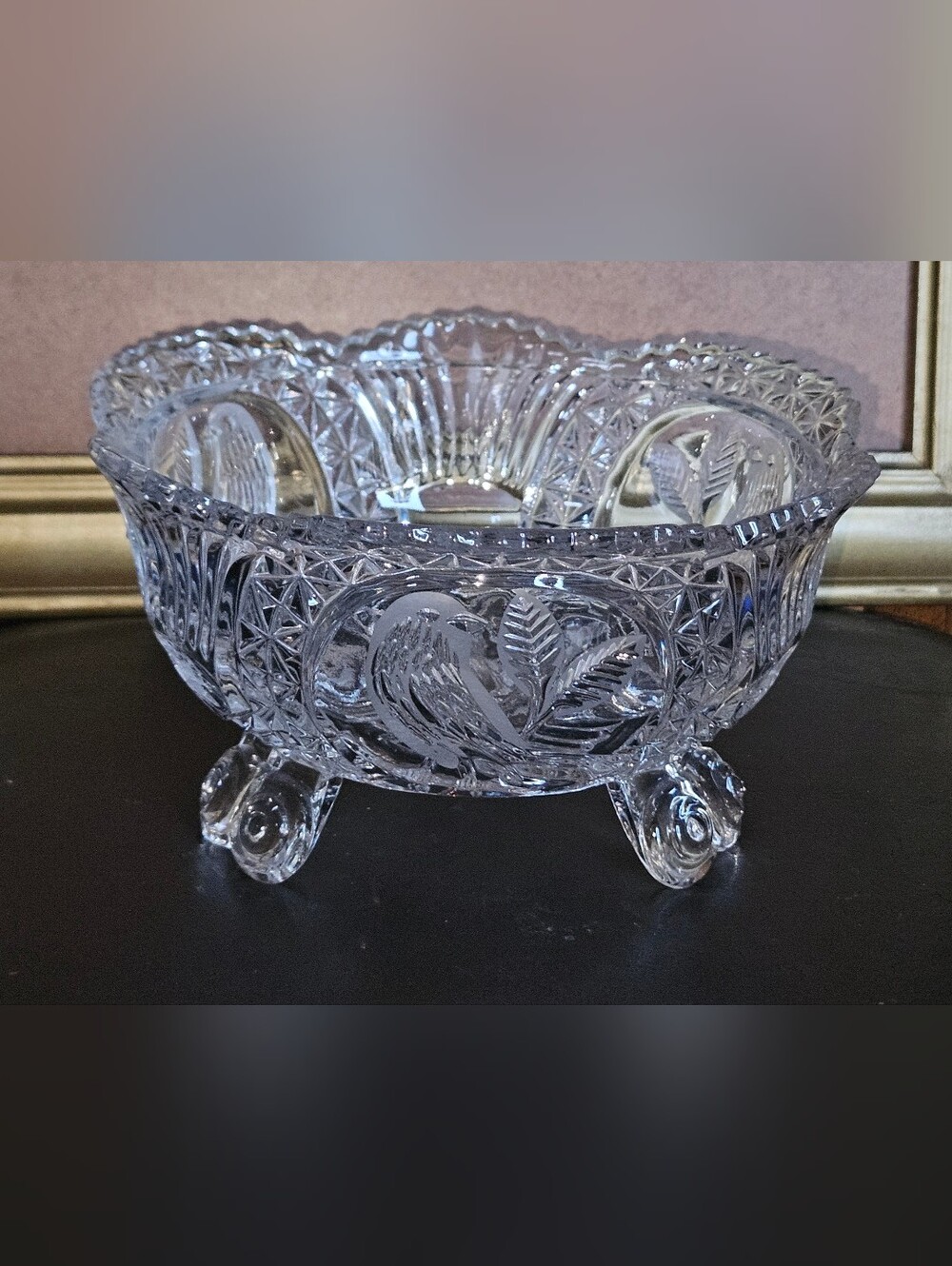 Vintage Hofbauer Byrdes Collection Lead Crystal Bowl 7" tri leg bowl Germany